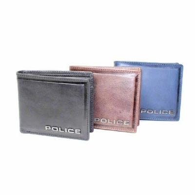イタリアブランドPOLICEの２つ折財布　カード入れ多数　小銭入れ付　POLICE 折財布 牛革